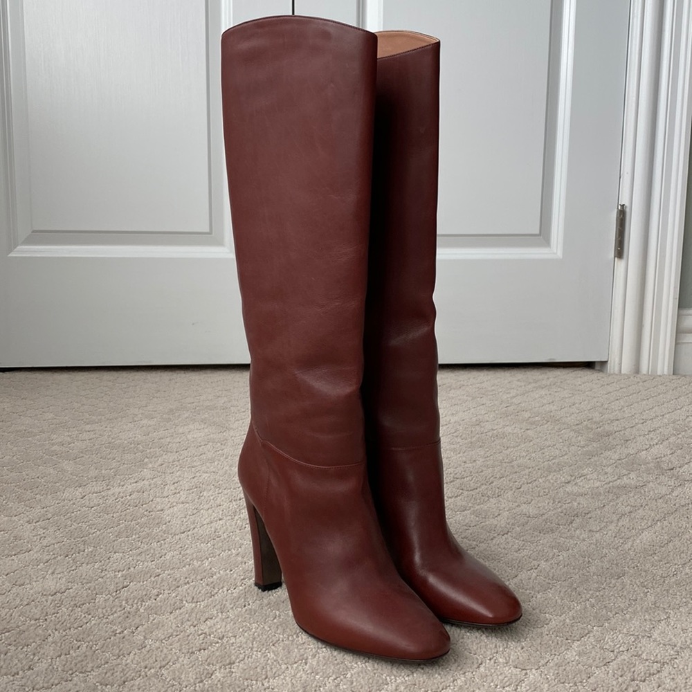 Valentino Brown Leather Knee-High Heeled Boots